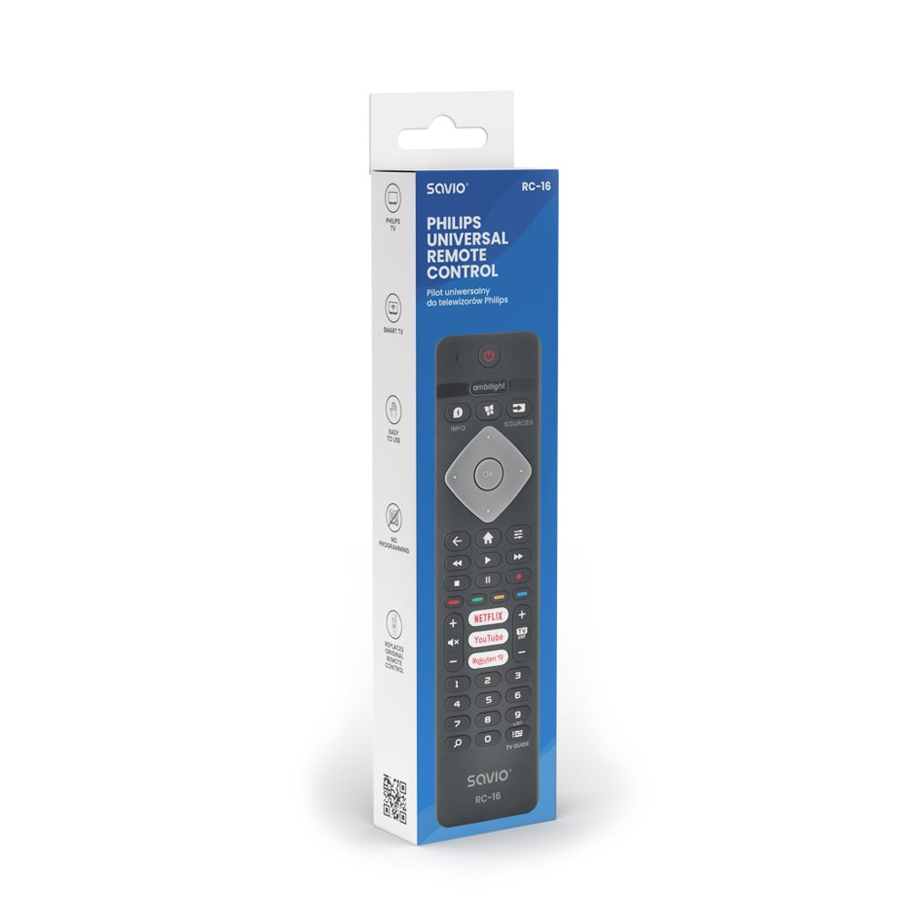 Telekomandë universale Savio RC-16, për TV Philips, IR, e zezë