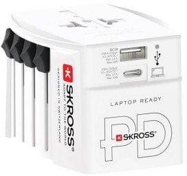 Adapter universal udhëtimi Skross, USB A USB C, 30W PD, i bardhë