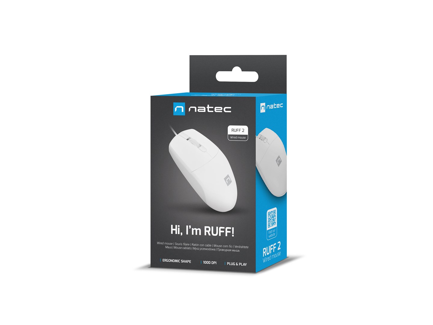 Maus Natec RUFF 2, 1000 DPI, USB 2.0, i bardhë