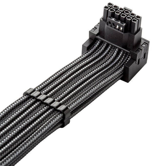 Поврзувачки кабел CableMod C-Series Pro, 16-пински во 2x 8-пински PCIe, 90°, јаглероден