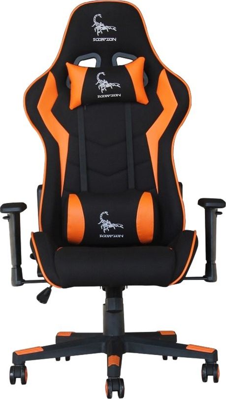Karrige gaming Gembird SCORPION GC-SCORPION-04X, material tekstil, mbështetje ergonomike, e zezë dhe portokalli