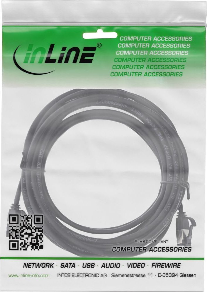 Мрежен кабел InLine Patch Cable Slim Cat 8.1, U/FTP, 10m, црн