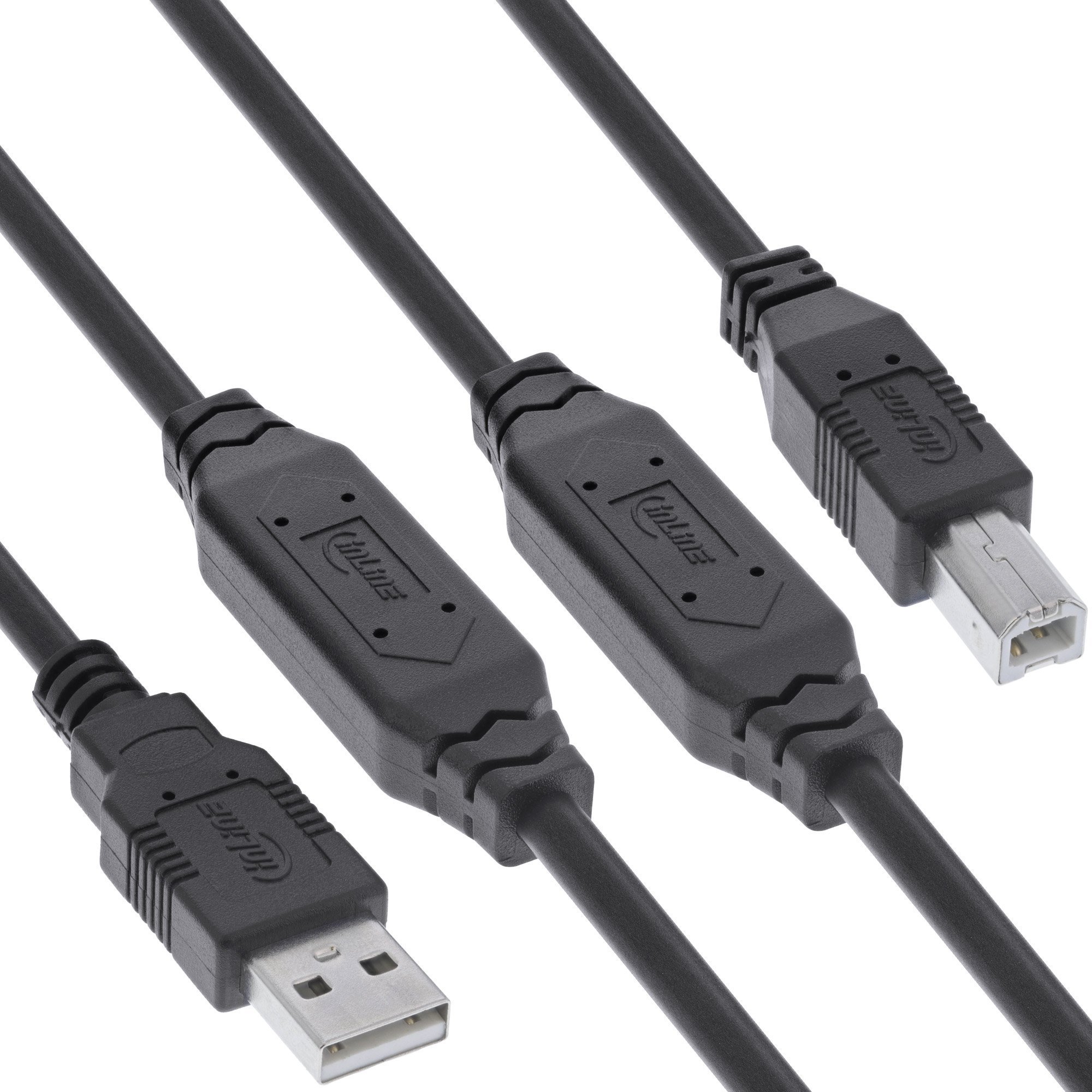 Kabllo USB InLine USB 2.0 aktiv, USB A në USB B, 20m, e zezë