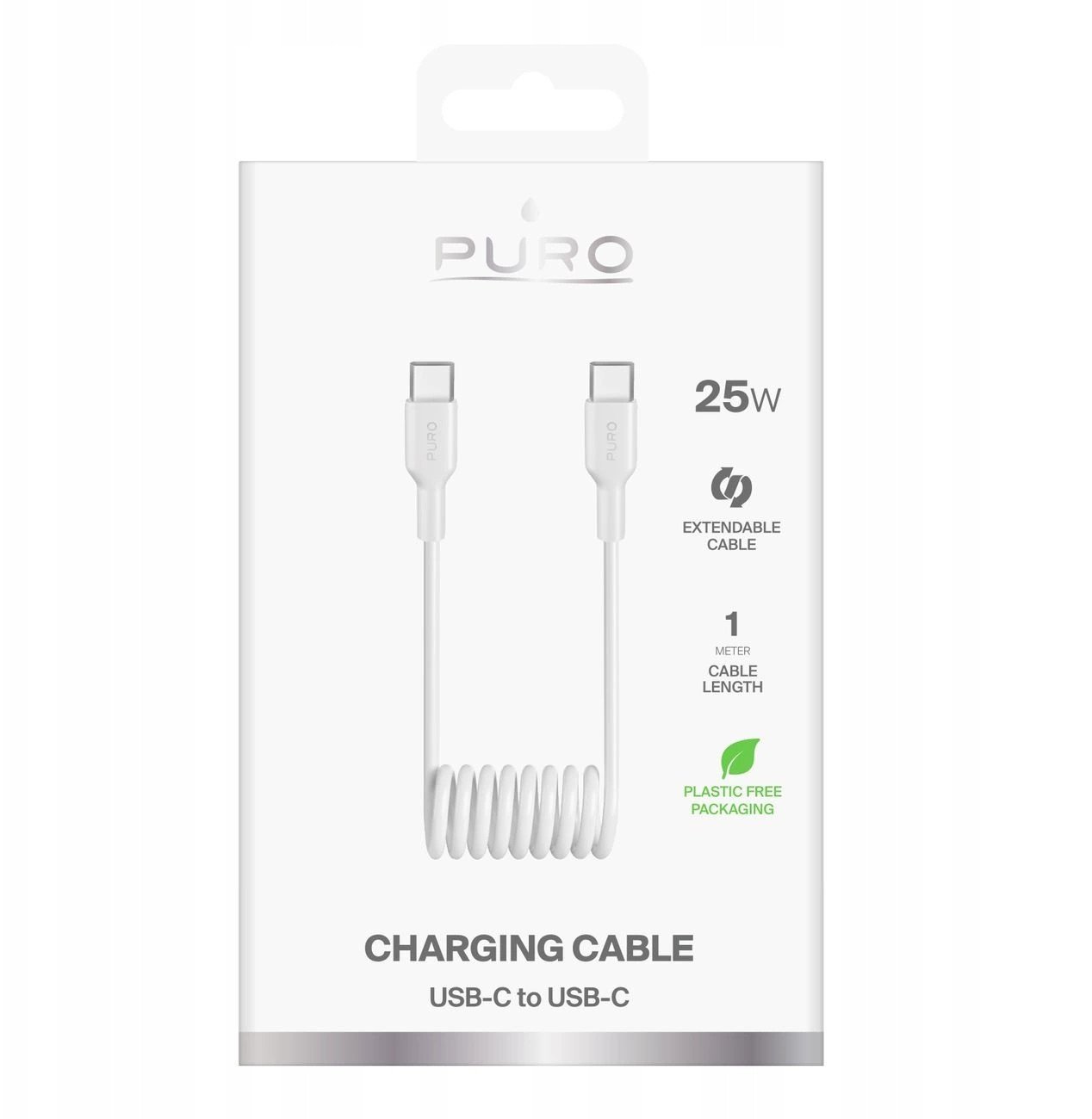 Kabllo USB Puro, USB C në USB C, 1m, 25W, e bardhë