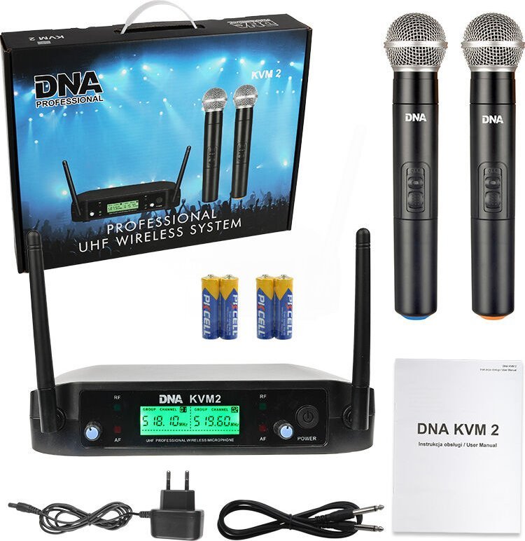 Set mikrofonësh wireless DNA KVM 2, 2 mikrofona dinamikë, UHF, i zi