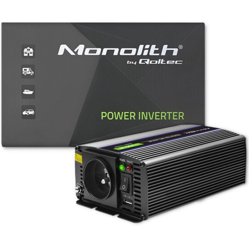 Inverter Qoltec Monolith, 600W, 12V në 230V, i zi
