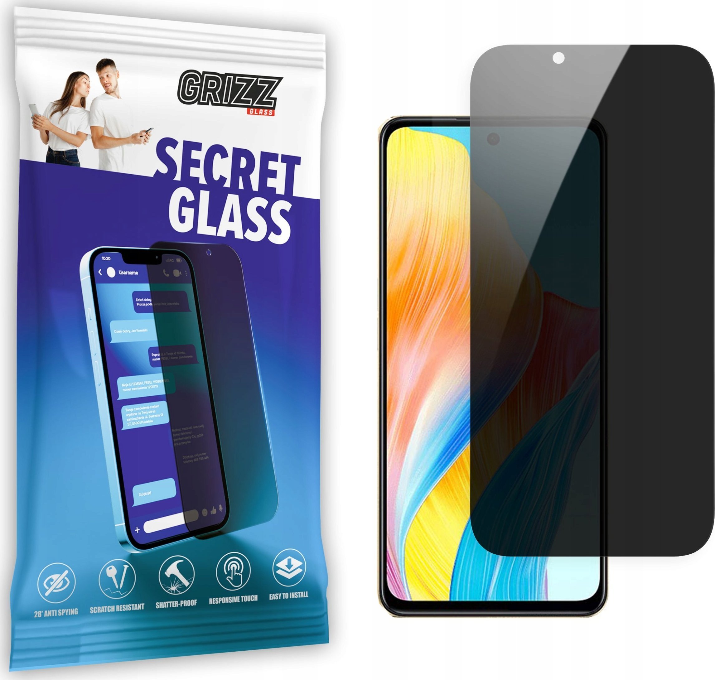 Xham mbrojtës privatësie Grizz SecretGlass për Oppo F23 5G, 9H, i zi