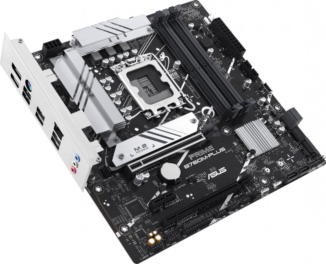 Матична плоча Asus PRIME B760M-PLUS, Intel B760 чипсет, Socket 1700, 4 слотови за RAM, Micro ATX форм-фактор.