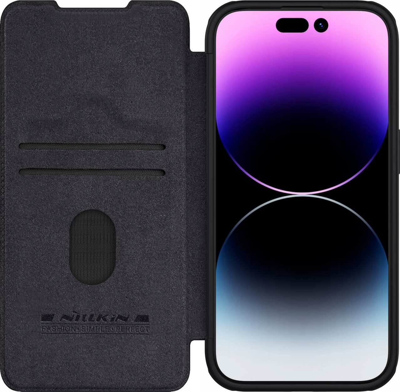 Këllëf libri Nillkin Qin Book Pro për iPhone 15 Pro, lëkurë PU, mbulesë kamere, i zi