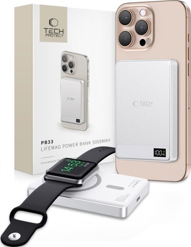 Power bank Tech-Protect PB33 LifeMag MagSafe, 5000mAh, USB-C, argjendtë