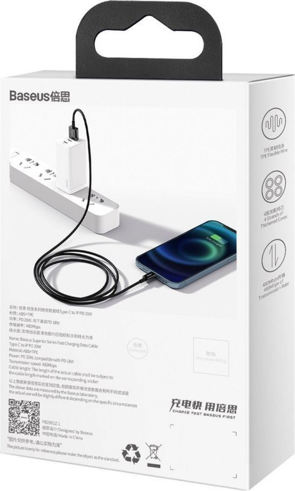 Kabllo BASEUS Superior Series USB-A - Lightning, 2.4A, 1m, e zezë