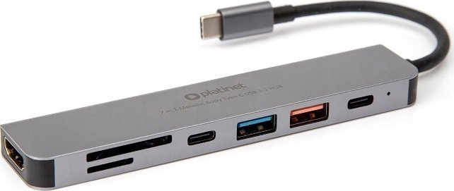 Adapter USB C Platinet Multimedia 7in1, HDMI, Power Delivery 100W, gri