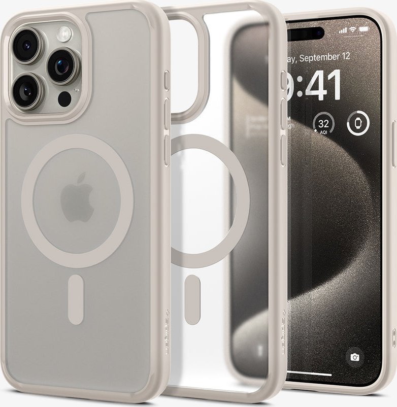 Mbrojtëse telefoni Spigen Ultra Hybrid Mag MagSafe për iPhone 15 Pro, Frost Natural Titanium