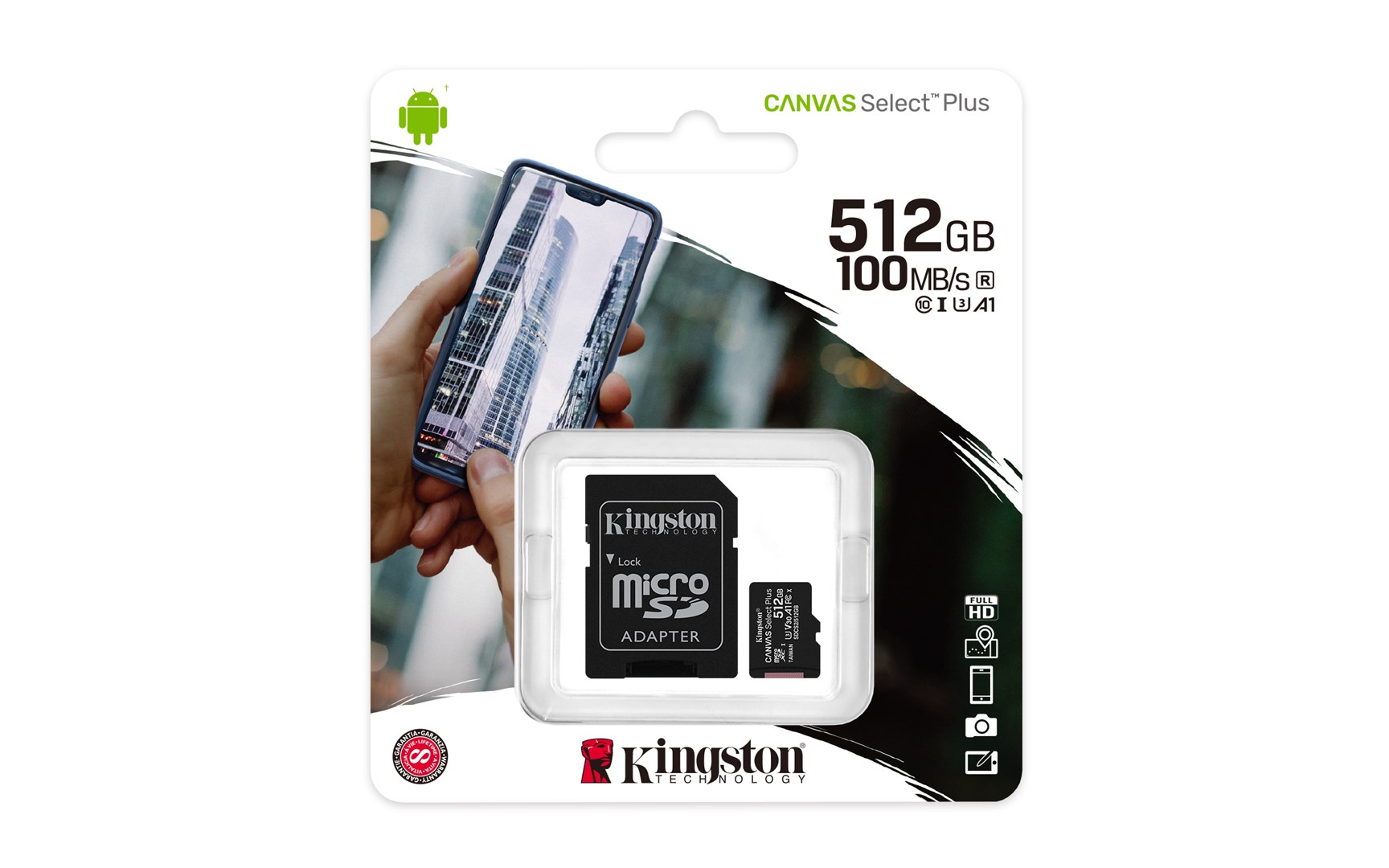 Kartë e memories Kingston Canvas Select Plus, SDXC, 512 GB, Class 10 + përshtatës SD