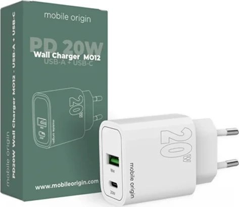 Karikues muri Mobile Origin MO12, PD 20W, 1x USB A 1x USB C, i bardhë