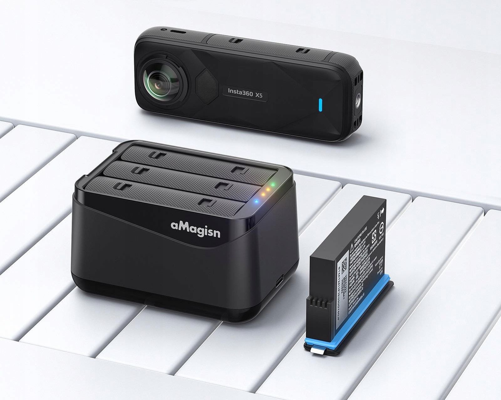 Karikues USB Puluz aMagisin TBD06060566, për 3 bateri Insta360 X5, USB C, i zi