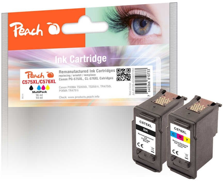 Fishekë boje Peach C575XLBK XL, set 2 koka printimi, zë i zi dhe me ngjyra