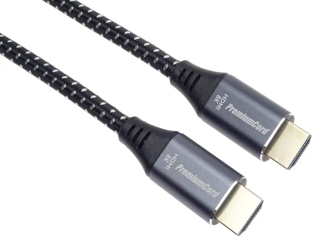Kabllo HDMI PremiumCord PremiumCord 2.1 High Speed, 8K 60Hz, 0.5m, me lidhës të pozicionuar me ar