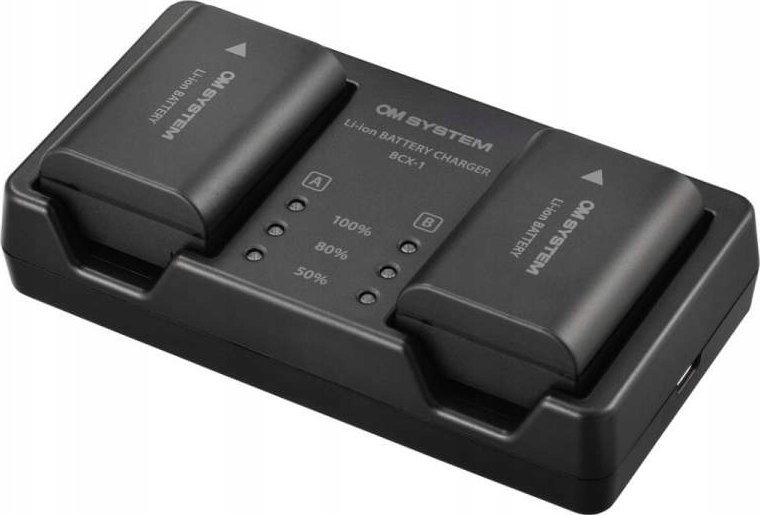 Karikues baterish OM SYSTEM BCX-1, për bateri BLX-1, për kamera OM-1, i zi