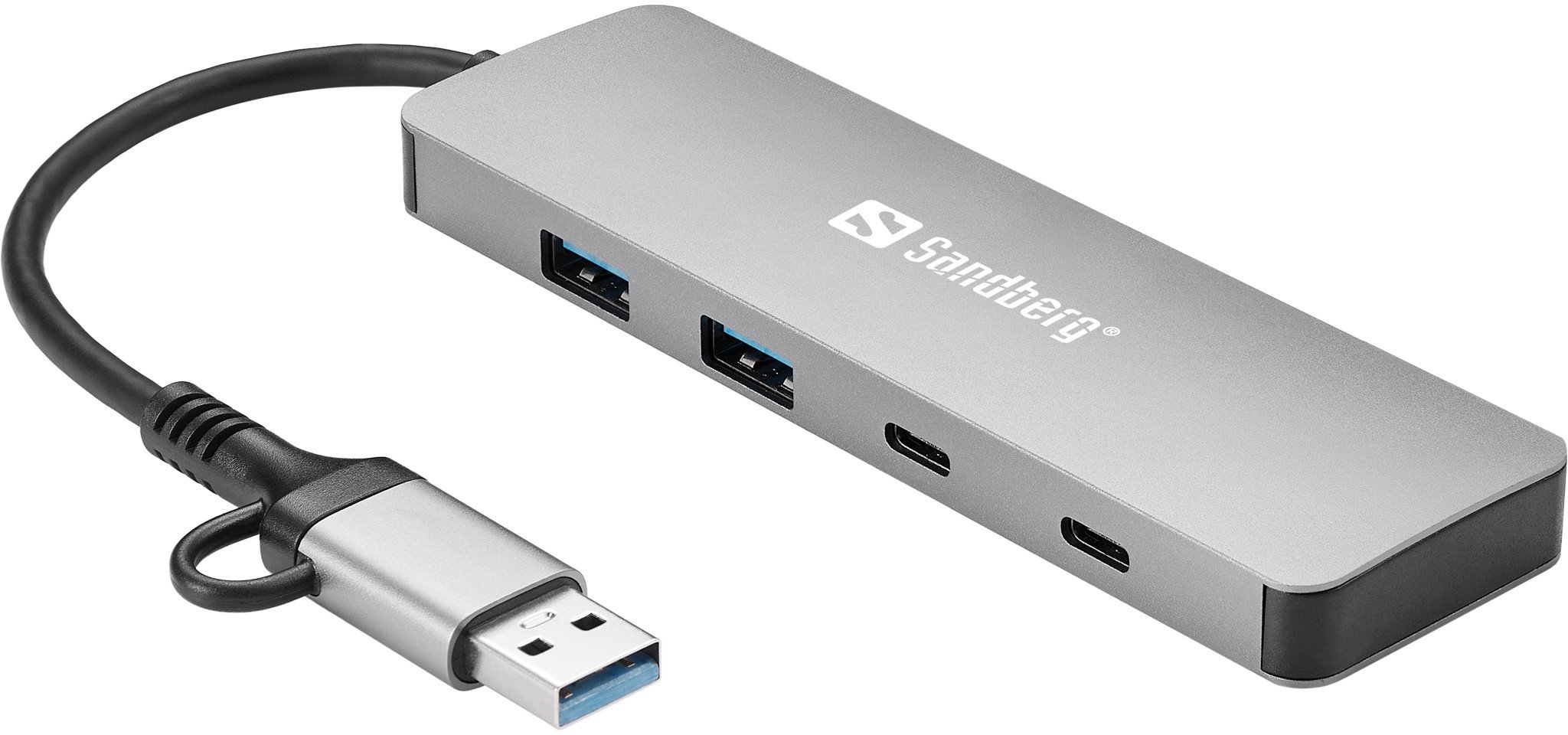 Hub USB Sandberg USB C dhe USB A, 2x USB C, 2x USB A, gri