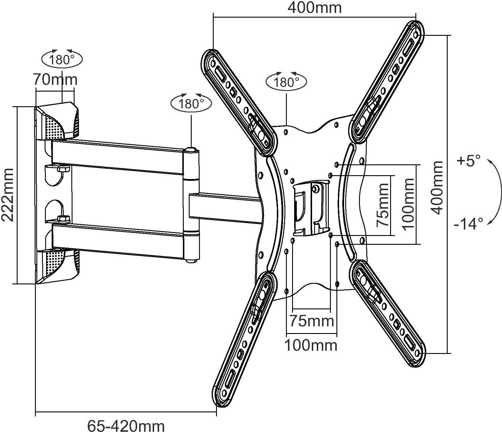 Mbajtës muri për TV Equip 650407, 23"-55", artikulues, i zi