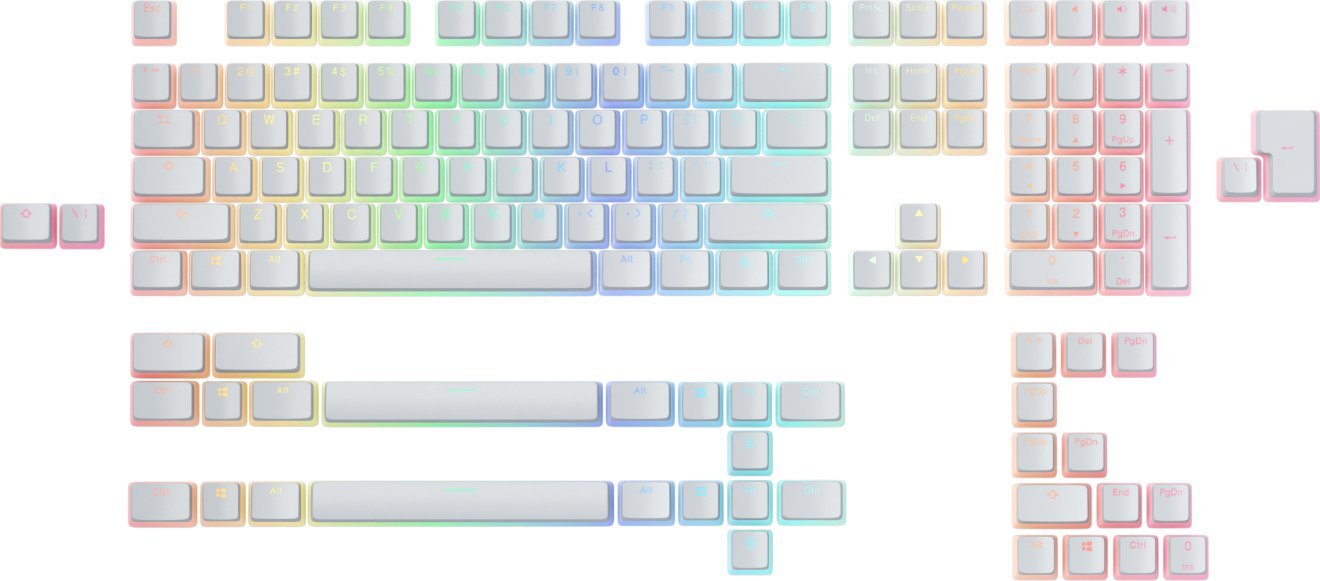 Set keycaps Glorious Aura V2 PBT ANSI US, 145 taste, i bardhë