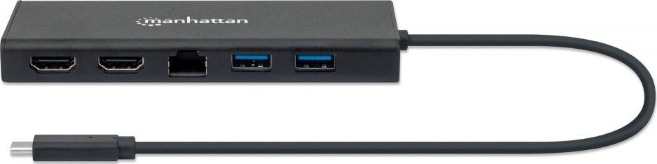 Hub USB-C Manhattan, 6x, HDMI x2, Ethernet, i hirtë