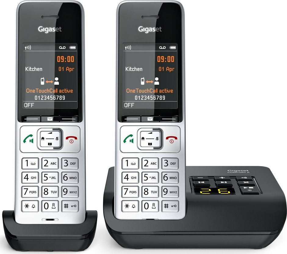 Telefon pa tela Gigaset COMFORT 500A Duo, DECT analog, sekretari telefonike, i zi argjendtë