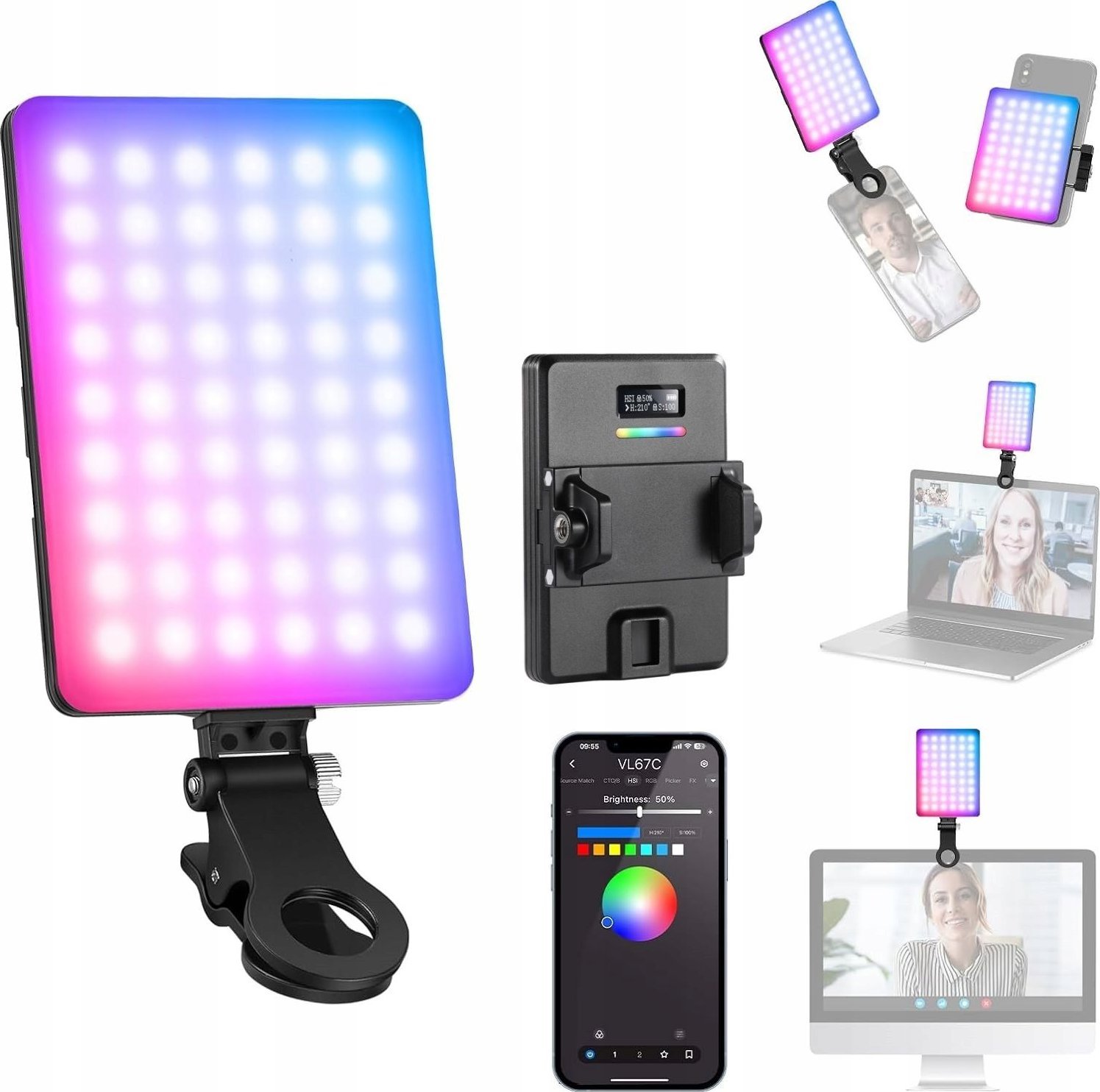 Llambë LED Neewer VL67C, 5W, RGB, me Bluetooth, për selfie