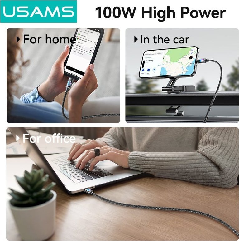 Kabllo USB C në USB C Usams TC Series SJ750, 1.2m, 100W, gri