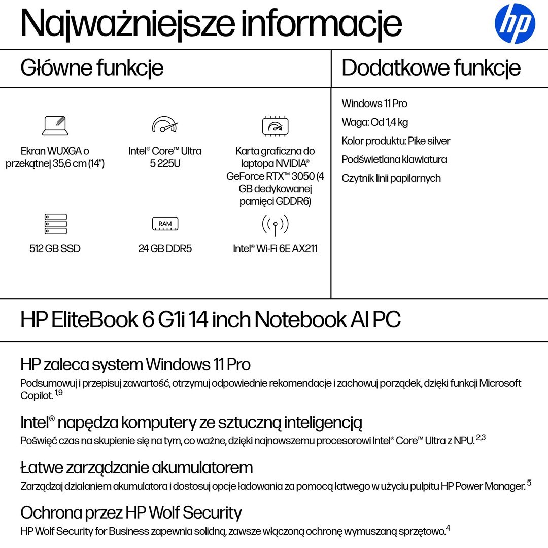 Laptop HP EliteBook 6 G1i, 14", Intel Ultra 5 225U, argjendtë