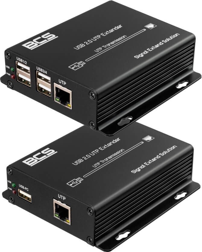Ekstender USB përmes kabllos bakri BCS UTP 4USB SET2, set me 2 pjesë, plug and play, i zi