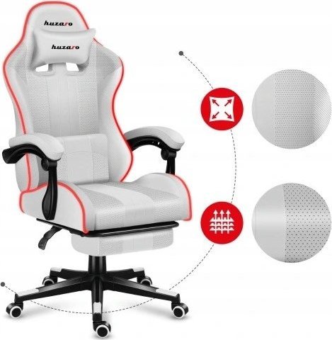 Karrige gaming Huzaro Force 4.7, RGB, me mbështetës këmbësh, e bardhë