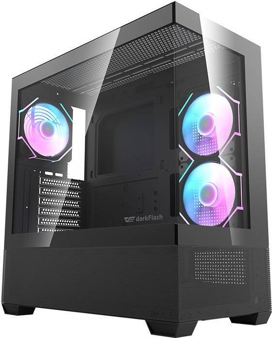 Kasa kompjuteri DarkFlash, PSU 700W, 6 ftohës, mbështetje ftohje me ujë, e zezë