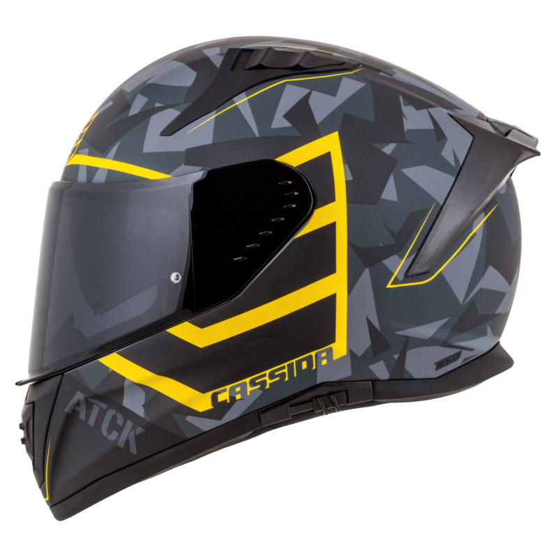 Helmetë motoçiklete Cassida Aero ATCK, integrale, me 2 vizore, gri kamuflazh e zezë e verdhë neon