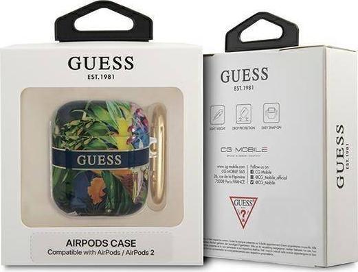 Заштитна навлака Guess Flower Strap Collection за AirPods, TPU, со декоративна лента, сина
