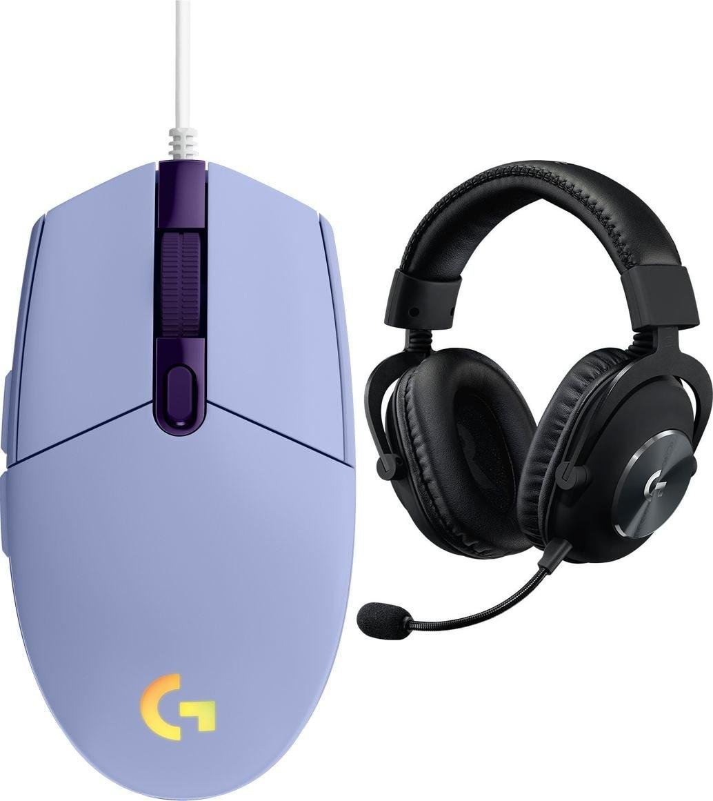 Set gaming Logitech G102 Lightsync dhe G Pro X, maus me ndriçim RGB, kufje me mikrofon, i zi