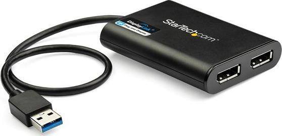 Adapter video StarTech USB 3.0 në Dual DisplayPort, 4K 60Hz, i zi