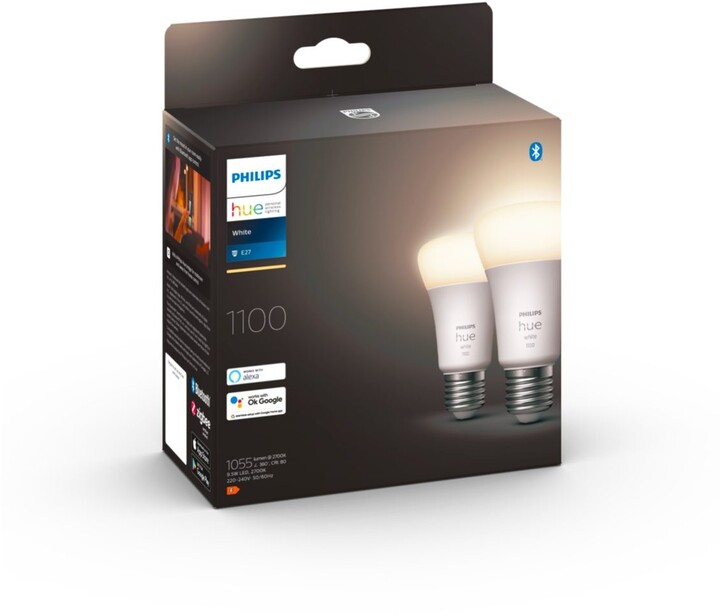 Poç Philips Hue White 9.5W 1100lm E27, 2 copë