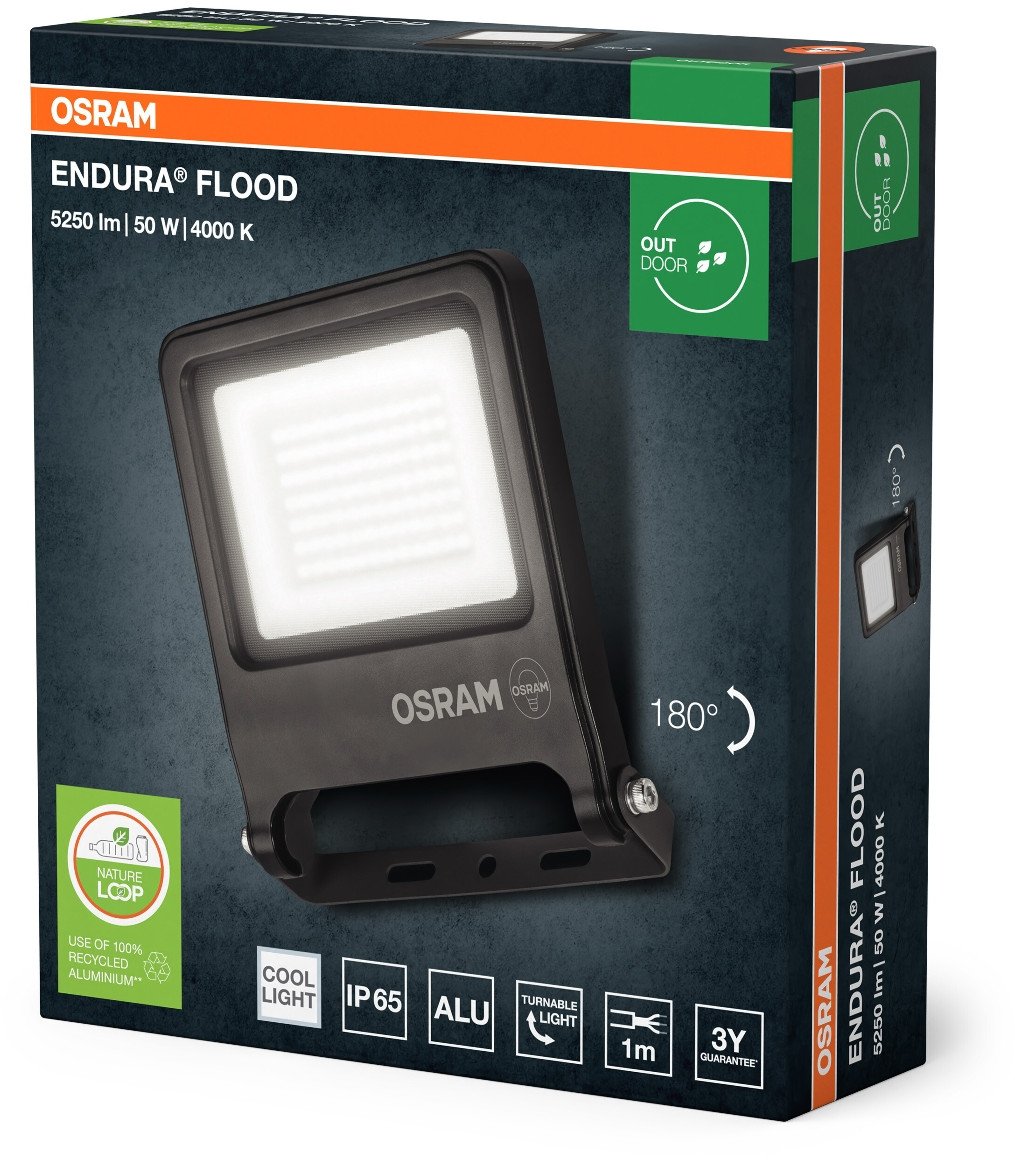 Prozhektor LED Osram ENDURA Flood Cool White PCR, i jashtëm, dritë e bardhë e ftohtë, gri