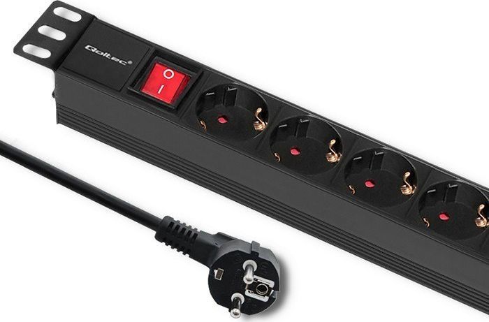 Prizë zgjatues RACK Qoltec PDU 1U, 8x SCHUKO, 16A, 2m, e zezë