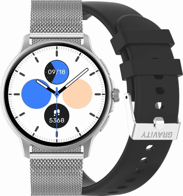 Ora inteligjente Gravity GT12-7, ekran 1.43" AMOLED, Bluetooth me thirrje, rrip silikoni i zi dhe byzylyk argjendi