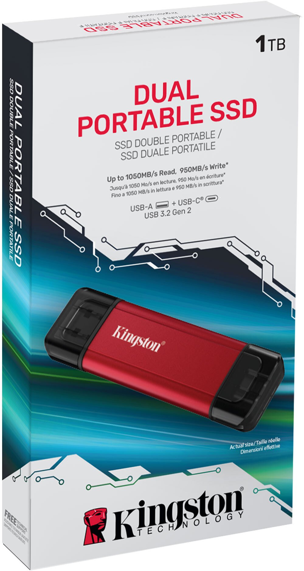SSD i jashtëm Kingston, 1TB, USB 3.2 Gen 2, deri 1050MB/s