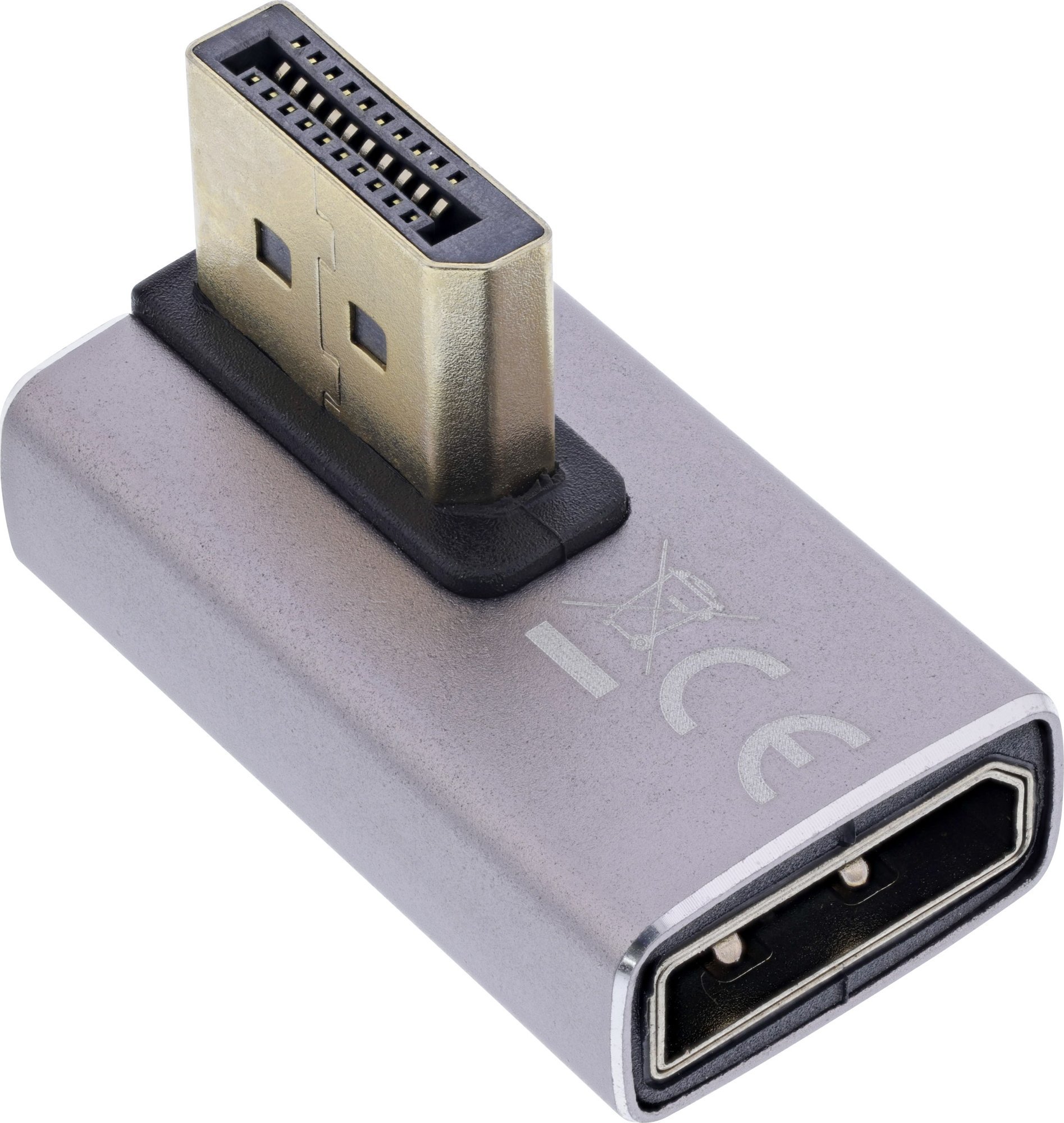 Adapter DisplayPort InLine 1.4, 90° majtas, 8K UHD, i zi