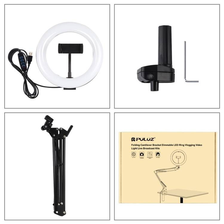 Llambë unazore LED Puluz Ring Lamp, krah tavoline, rregullim ndriçimi, e bardhë
