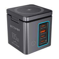 Ngarkues muri BlitzWolf BW‑i113 GaN, 105W, 3xUSB‑C 1xUSB‑A, gri