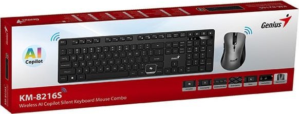 Set tastierë dhe maus Genius KM-8216S Copilot, pa tela, optik 1600 DPI, i zi