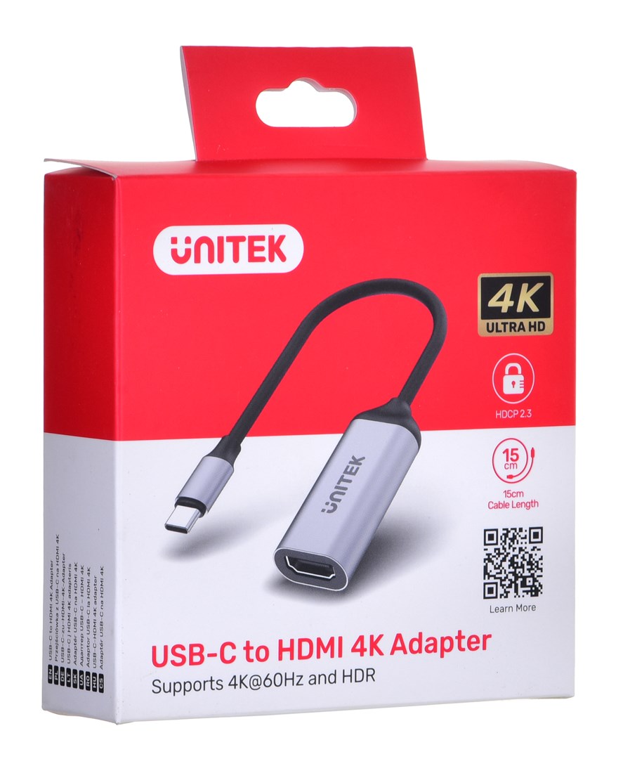 Adapter USB Unitek V1420A, USB C në HDMI, 4K 60Hz, gri