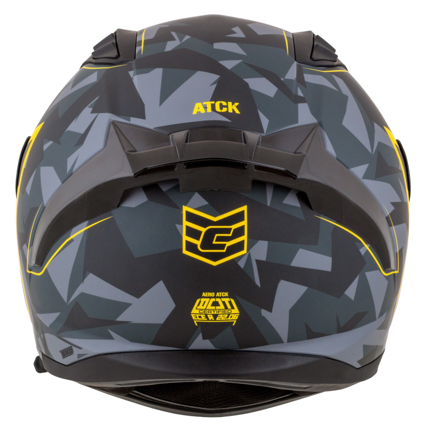 Helmetë moto CASSIDA Aero ATCK, integrale, polikarbonat, gri kamuflazh e zezë e verdhë neon