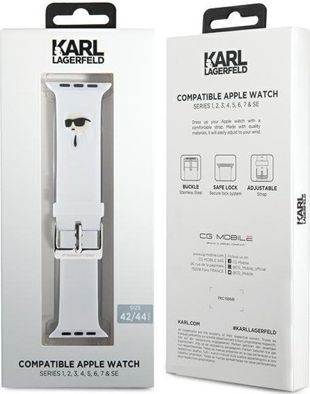 Rrip ore Karl Lagerfeld Karl Head NFT, për Apple Watch 42/44, silikon, i bardhë